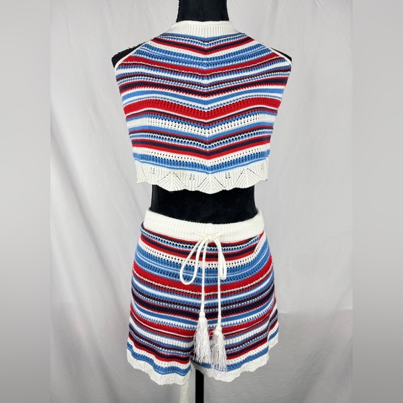 NOBO Pants - NOBO 2 Piece Crop Top and Shorts Knit Stripped Outfit for Summer